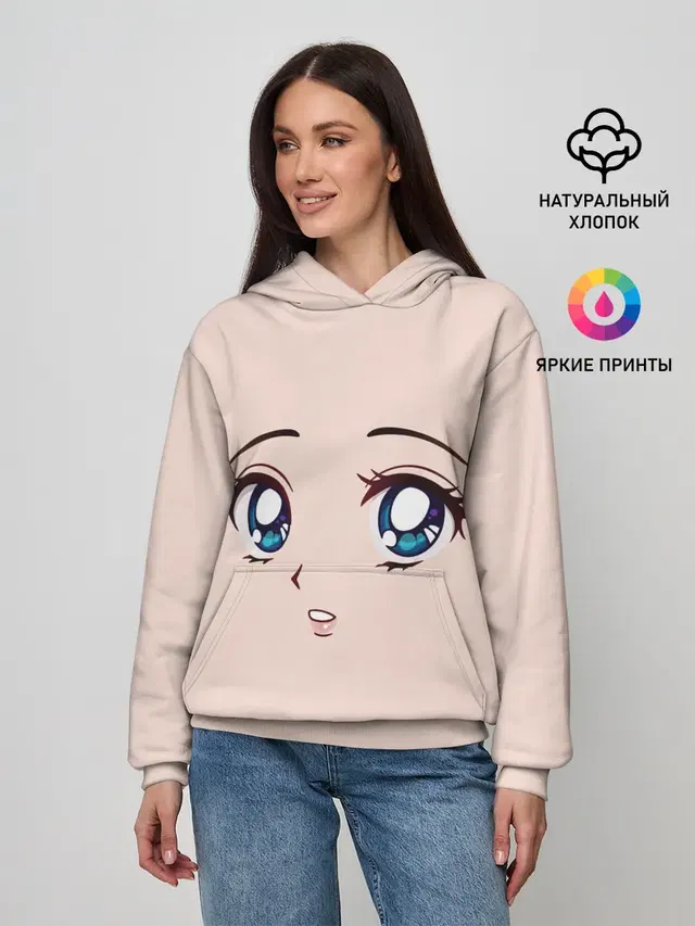 Женское худи с принтом «Surprised anime face»