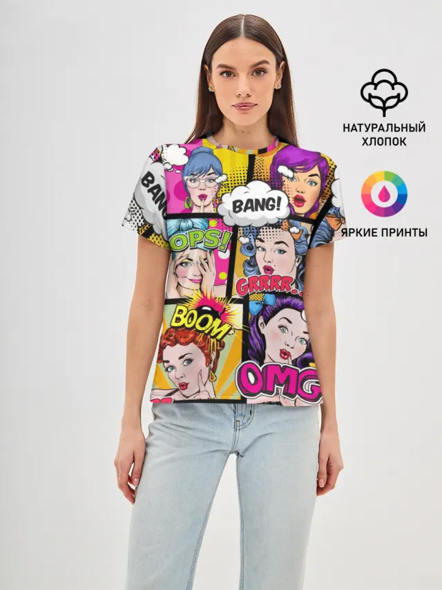 Женская базовая футболка с принтом «Pop Art»