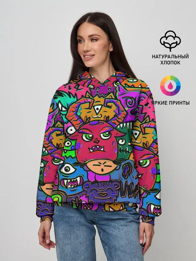 Женское худи с принтом «Pop Art — Happy»