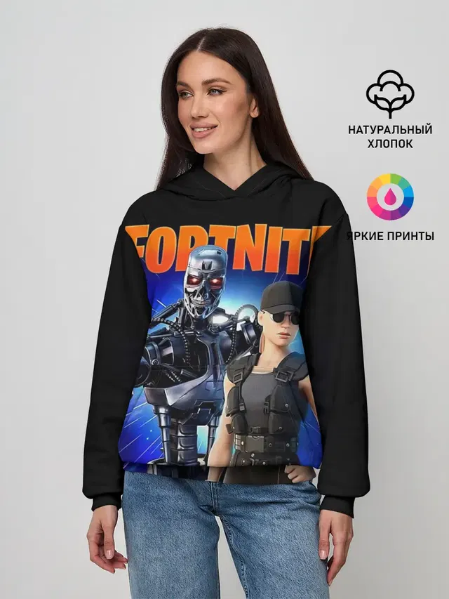 Женское худи с принтом «Фортнайт — Fortnite терминатор»