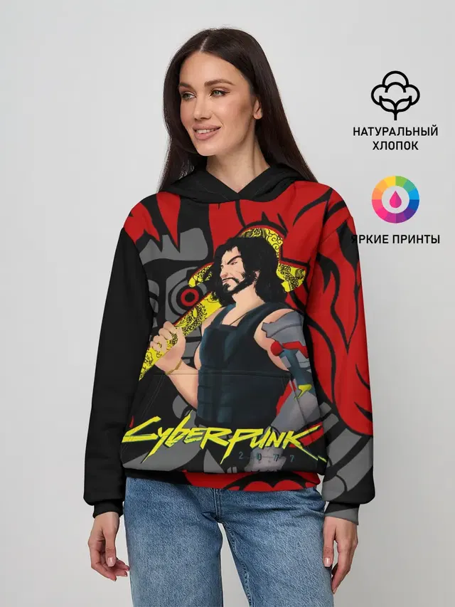 Женское худи с принтом «Cyberpunk 2077 — SAMURAI KEANU»