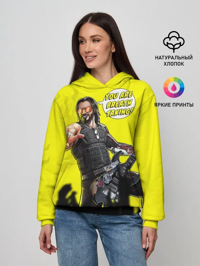 Женское худи с принтом «Cyberpunk 2077 — Breathtaking»