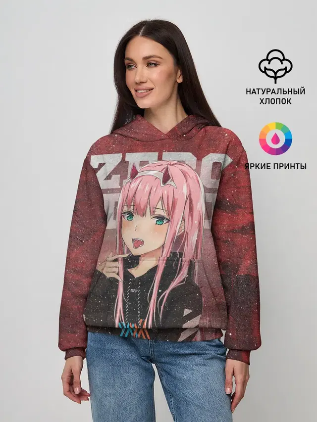 Женское худи с принтом «Zero Two в толстовке»