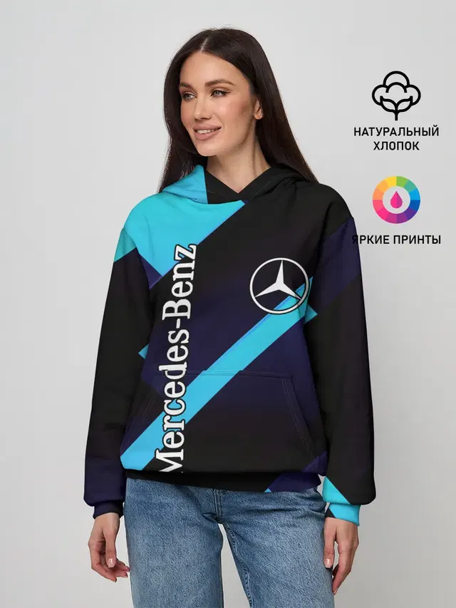 Женское худи с принтом «Логотип — Mercedes Benz»