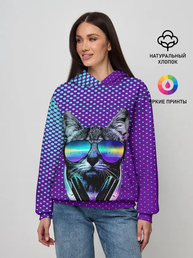 Кот очки наушники модный