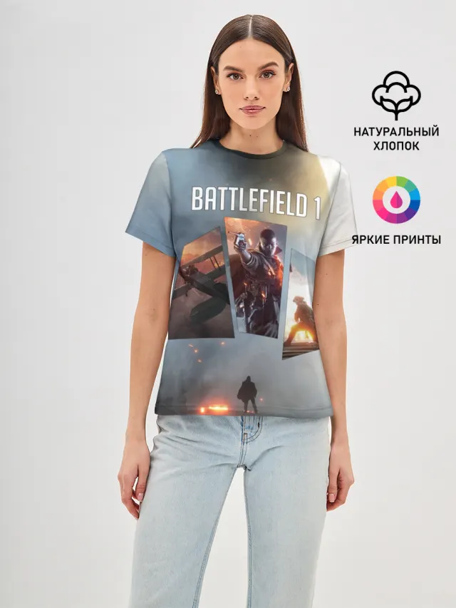 Женская базовая футболка с принтом «BATTLEFIELD — Battlefield 1»
