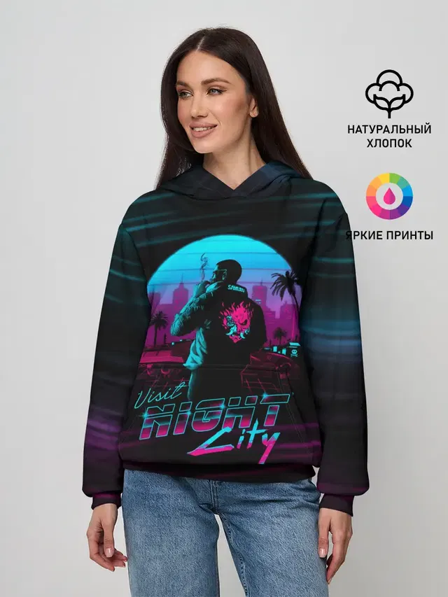 Женское худи с принтом «Cyberpunk 2077 — Cyberpunk 2077 NIGHT CITY»