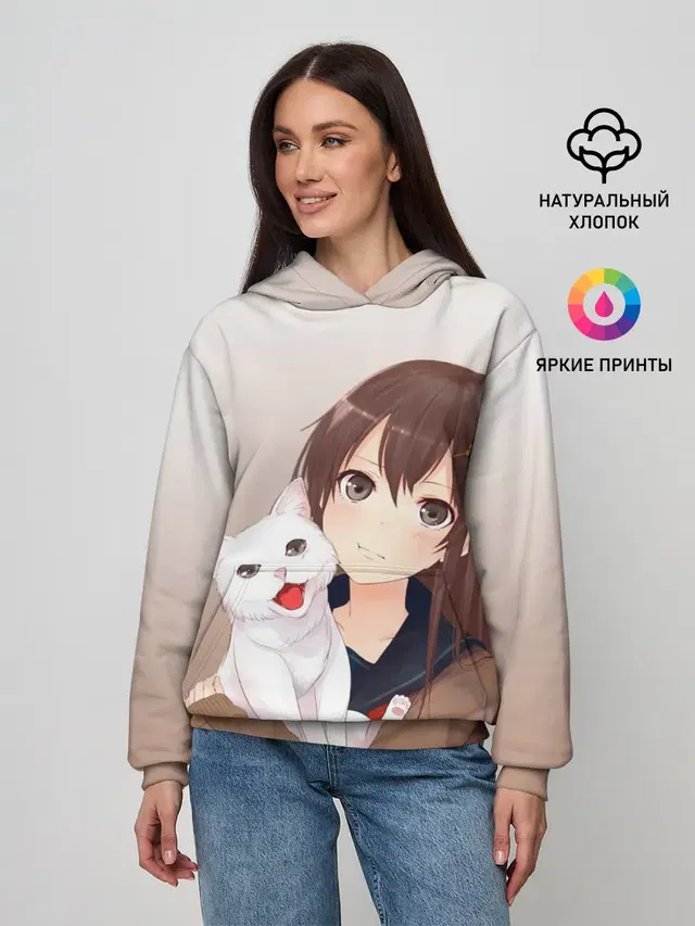 Девочка и белый кот аниме