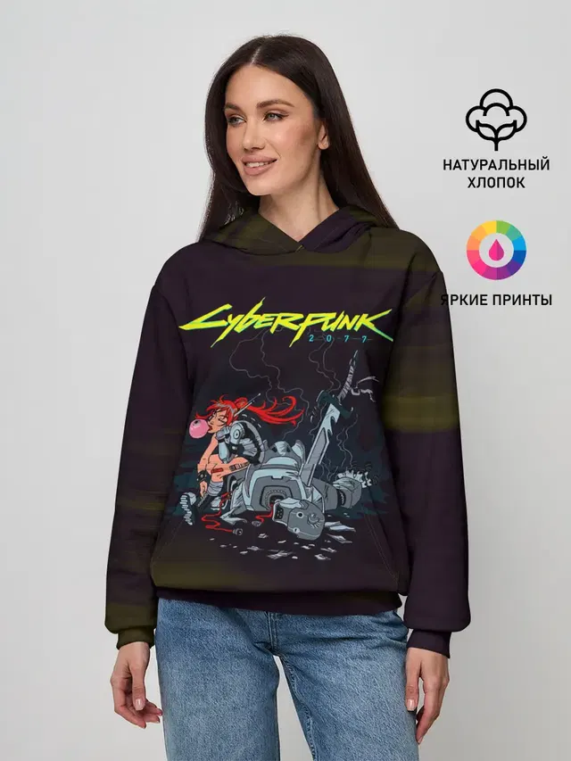 Женское худи с принтом «Cyberpunk 2077 — Cyberpunk 2077 киберубийство»