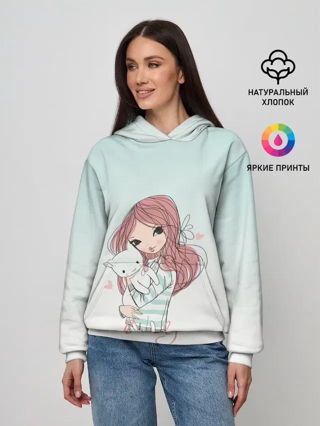 Девочка и любимый кот арт