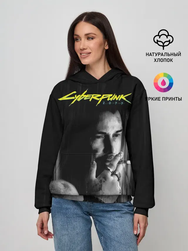 Женское худи с принтом «Cyberpunk 2077 — Джонни»
