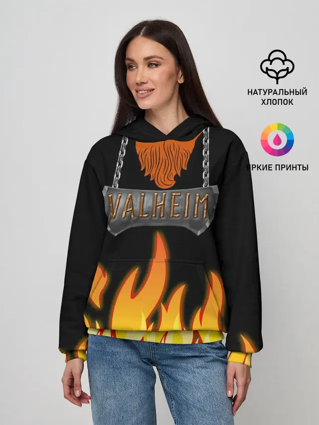 Женское худи с принтом «Valheim — VALHEIM косплей с бородой»