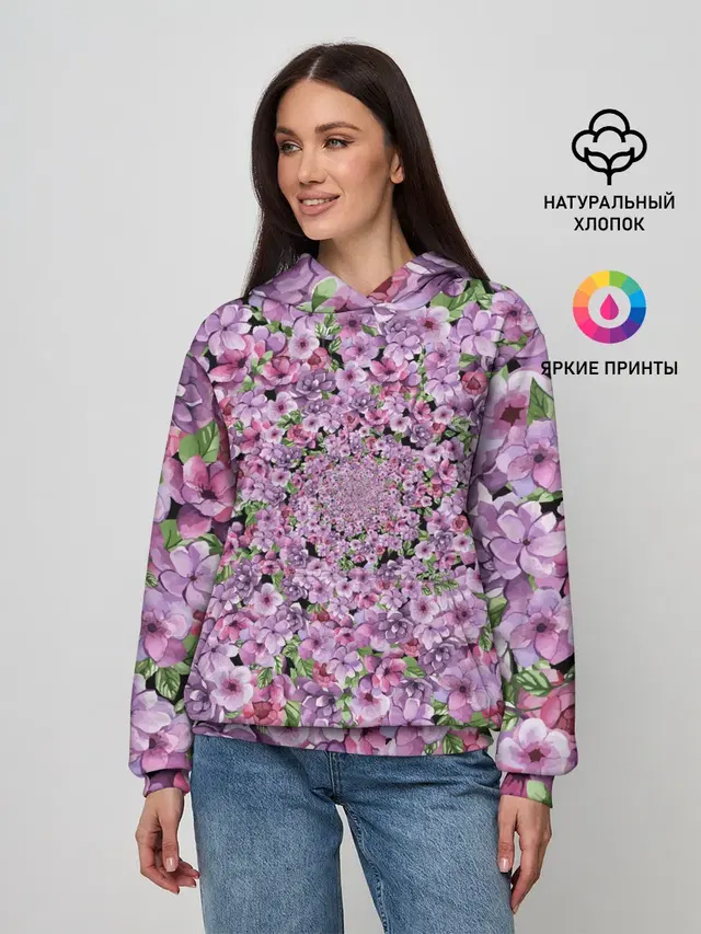 Женское худи с принтом «Цветы — СИРЕНЬ — VIOLET LILAC»