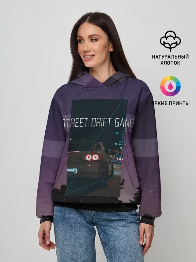 Женское худи с принтом «Street Drift Gang Дрифт»