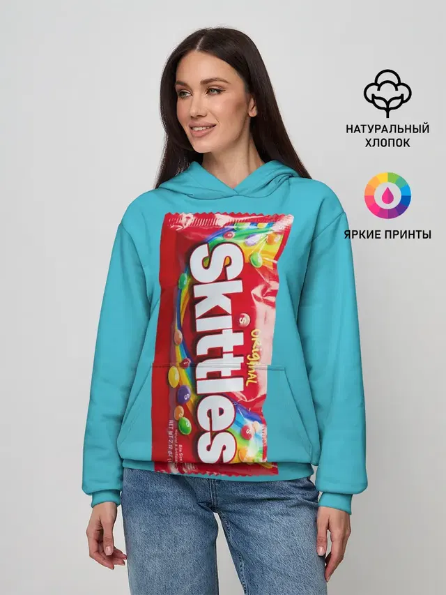 Женское худи с принтом «Еда — Skittles original»