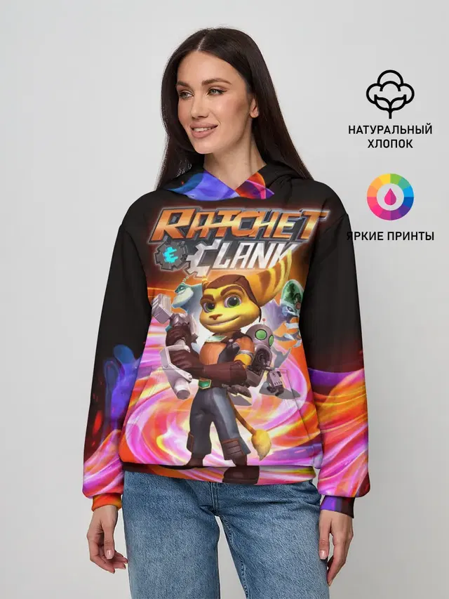 Женское худи с принтом «Ratchet & Clank — Галактические рейнджеры»