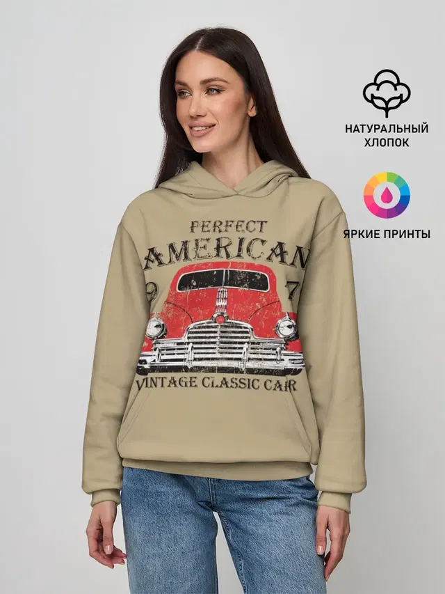 Женское худи с принтом «Retro — AMERICAN CAR»
