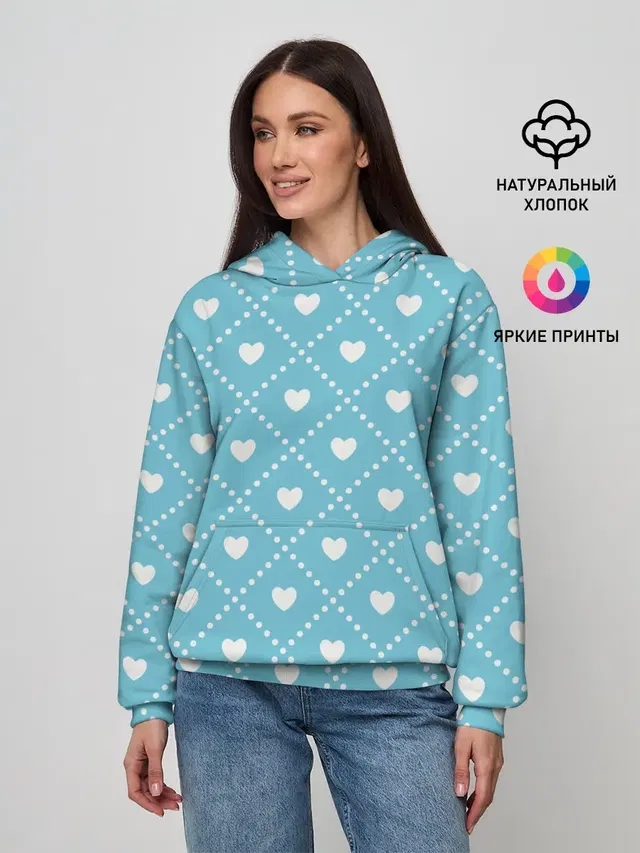 Белые сердечки на голубом фоне