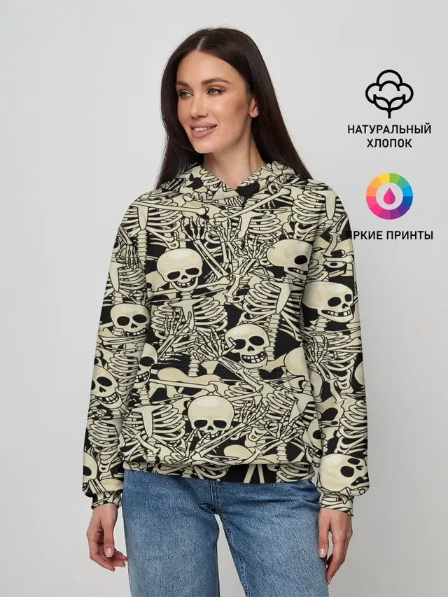 Женское худи с принтом «Черепа — Skeleton»