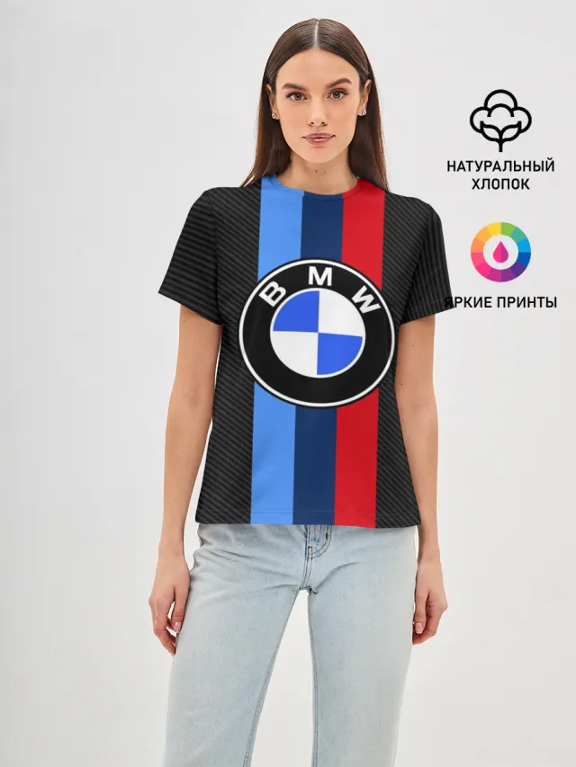 Женская базовая футболка с принтом «BMW — BMW SPORT»