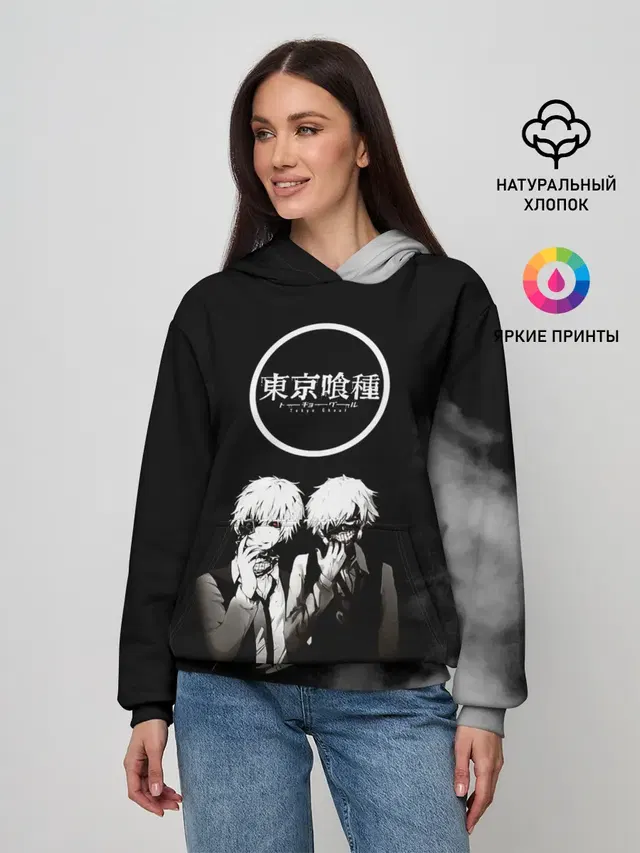 Женское худи с принтом «Токийский Гуль — Tokyo Ghoul двое гулей»