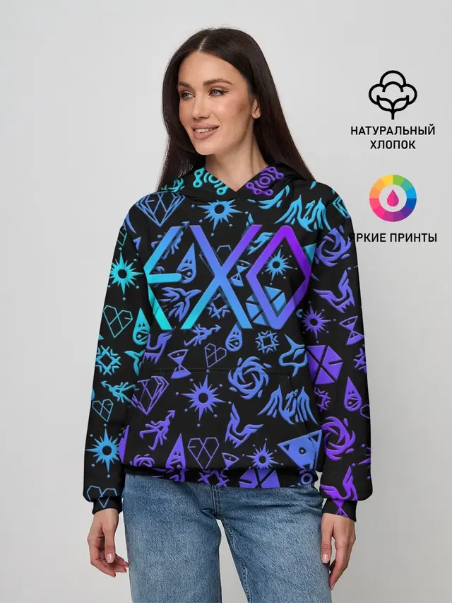 Женское худи с принтом «Exo — EXO K-POP — LogoBombing»