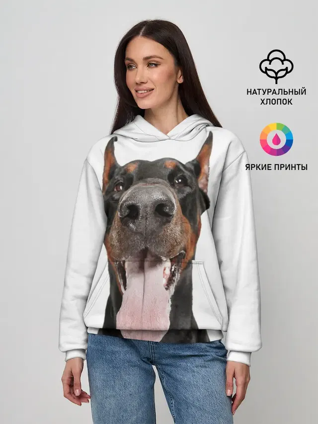 Женское худи с принтом «Доберман — Doberman»