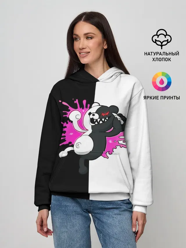 Женское худи с принтом «monokuma розовая жвачка»