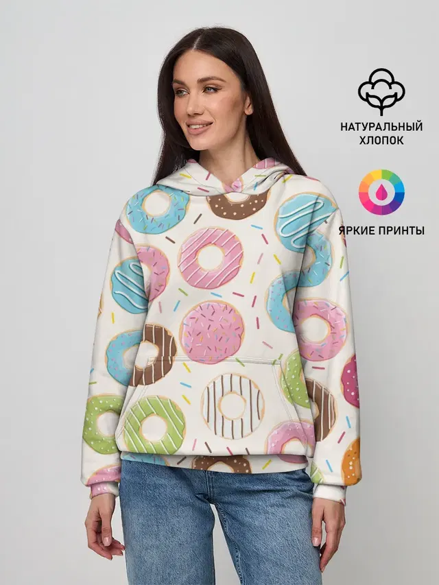 Женское худи с принтом «Еда — Пончики — Donuts»
