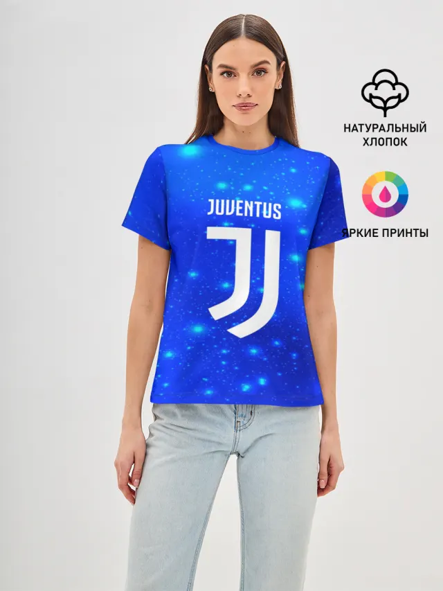 Женская базовая футболка с принтом «Ювентус — Juventus space collection»
