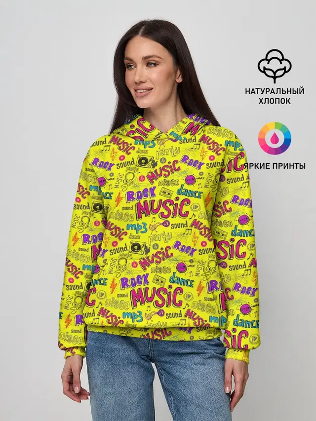 Женское худи с принтом «Rock music — Rock»