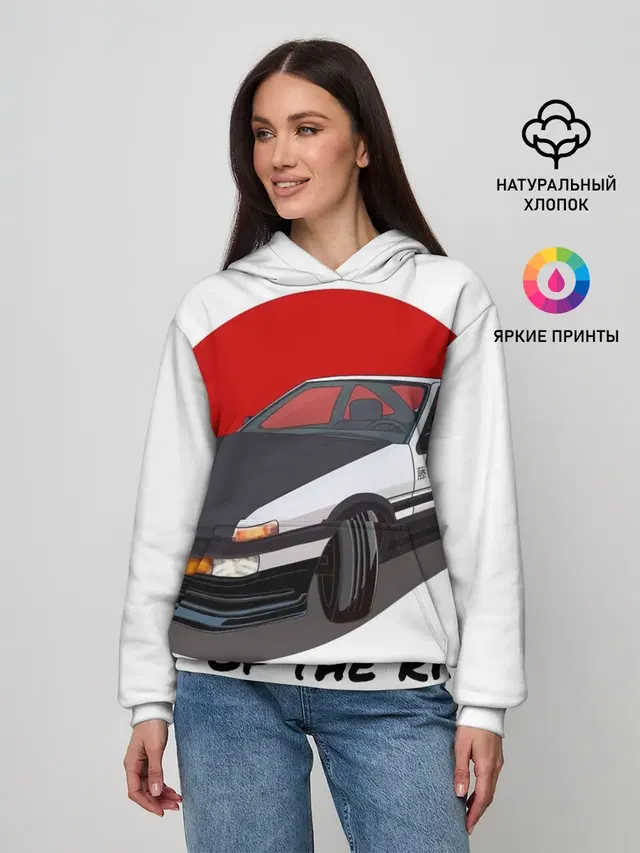 Женское худи с принтом «Toyota Sprinter Trueno AE86 — Land of the rising sun»