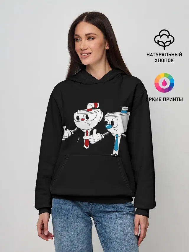 Женское худи с принтом «Cuphead Pulp Fiction — PULP FICTION»