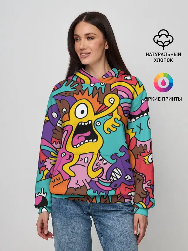 Женское худи с принтом «Pop Art — crazy abstraction»