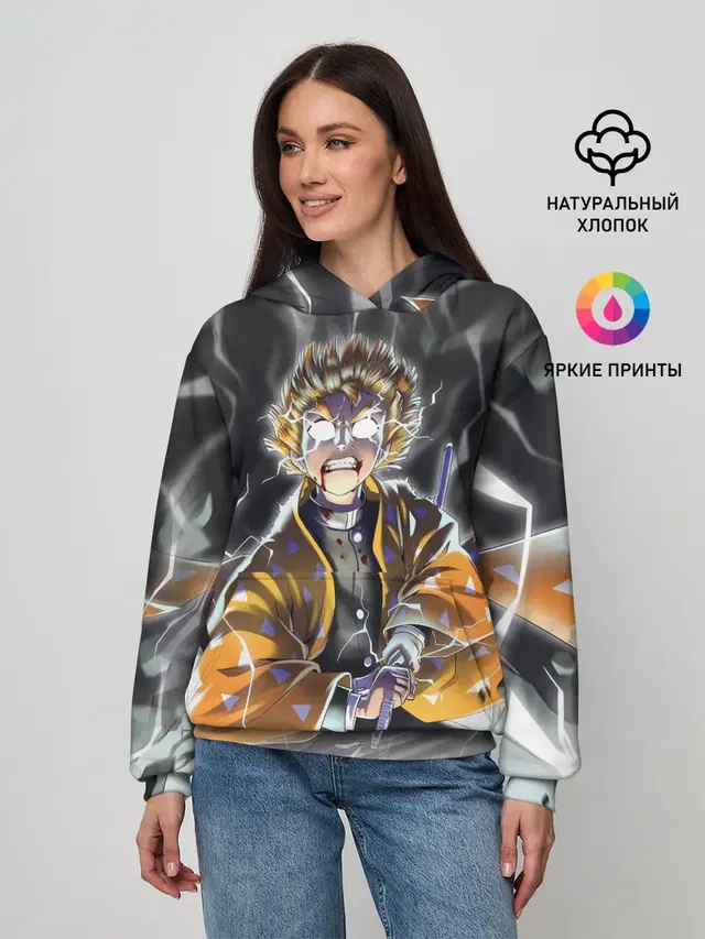 Женское худи с принтом «Клинок, рассекающий демонов — ЗЕНИЦУ — ZENITSU — KNY»