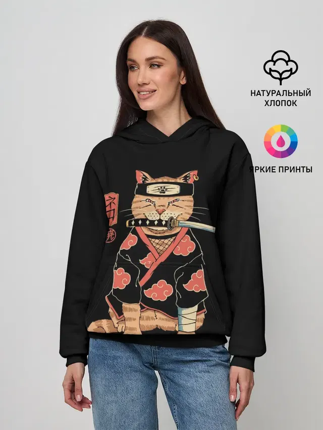 Женское худи с принтом «Животные — ITACHI CAT»