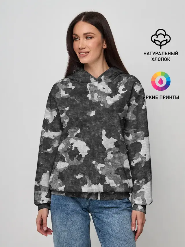 Женское худи с принтом «Gray Camouflage»