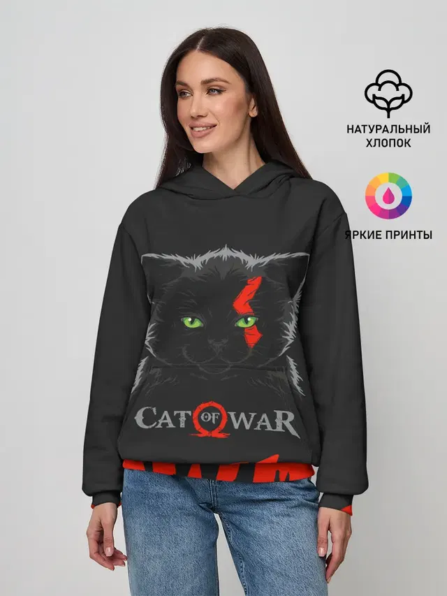 Женское худи с принтом «Cat of war»