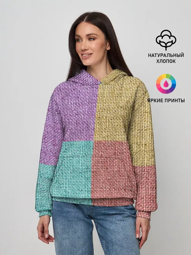 Женское худи с принтом «Burlap Patchwork»