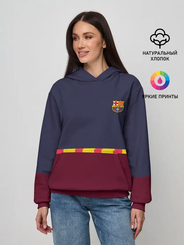 Женское худи с принтом «Барселона — FC Barcelona — Flag and team Logo»