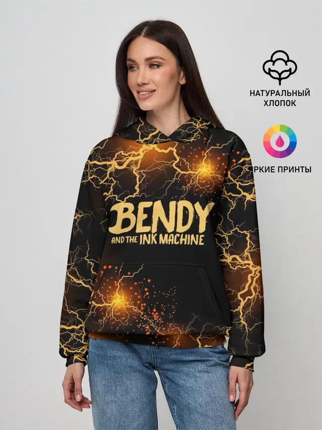 Женское худи с принтом «Bendy and the ink machine — BENDY LOGO»