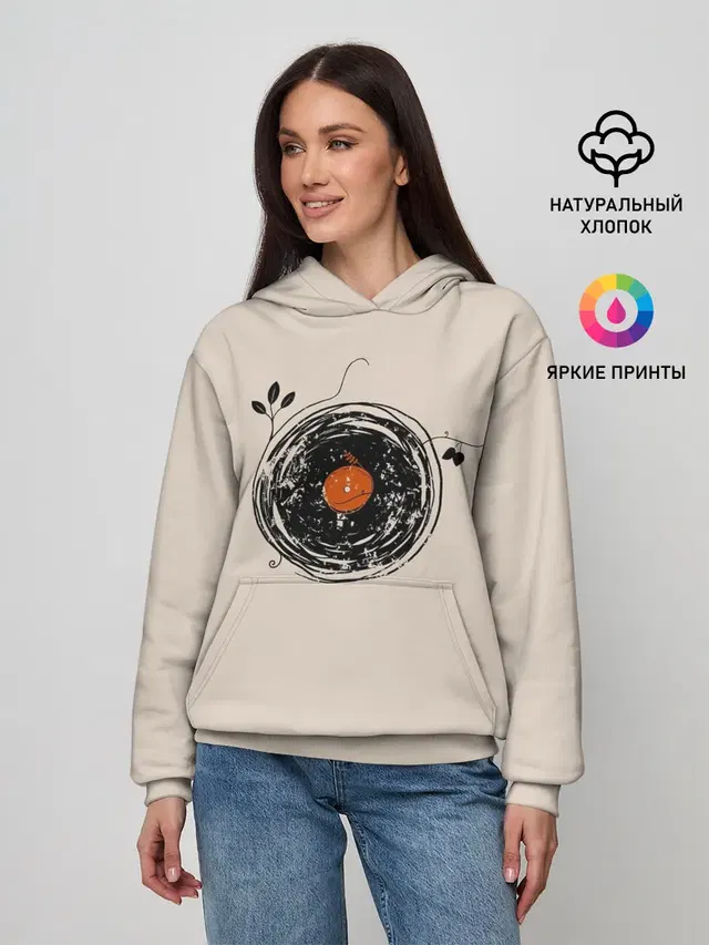 Женское худи с принтом «Retro — Natural Vinyl Records Vintage»