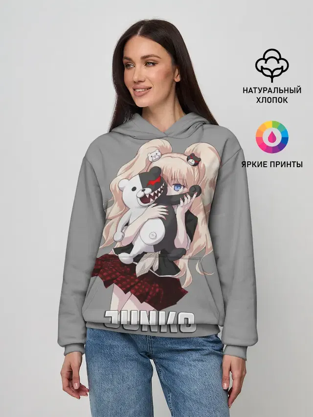 Женское худи с принтом «Danganronpa — MONOKUMA — JUNKO»