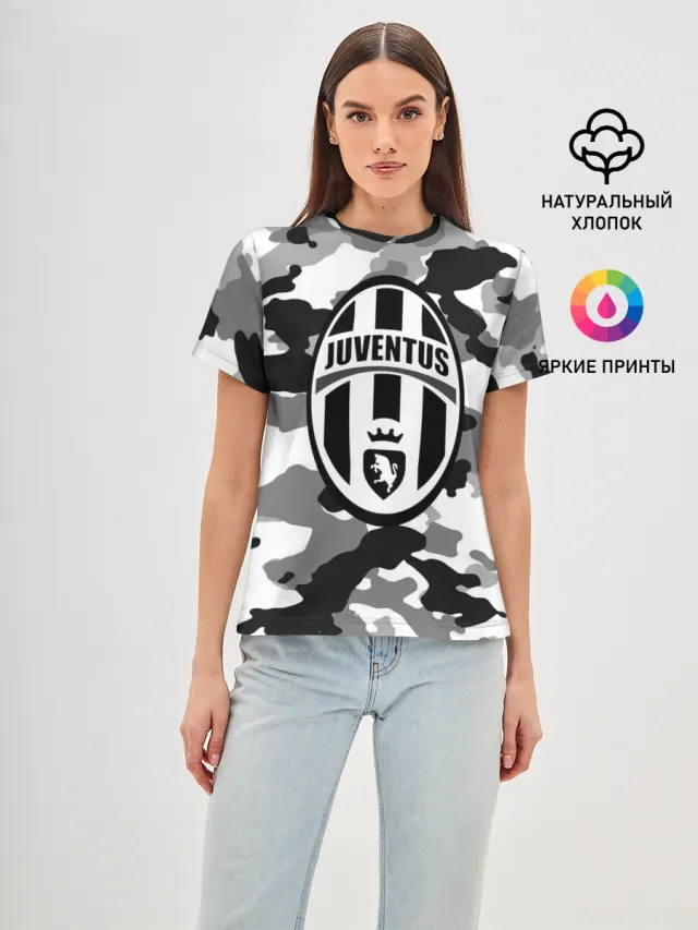Женская базовая футболка с принтом «Ювентус — FC Juventus Camouflage»