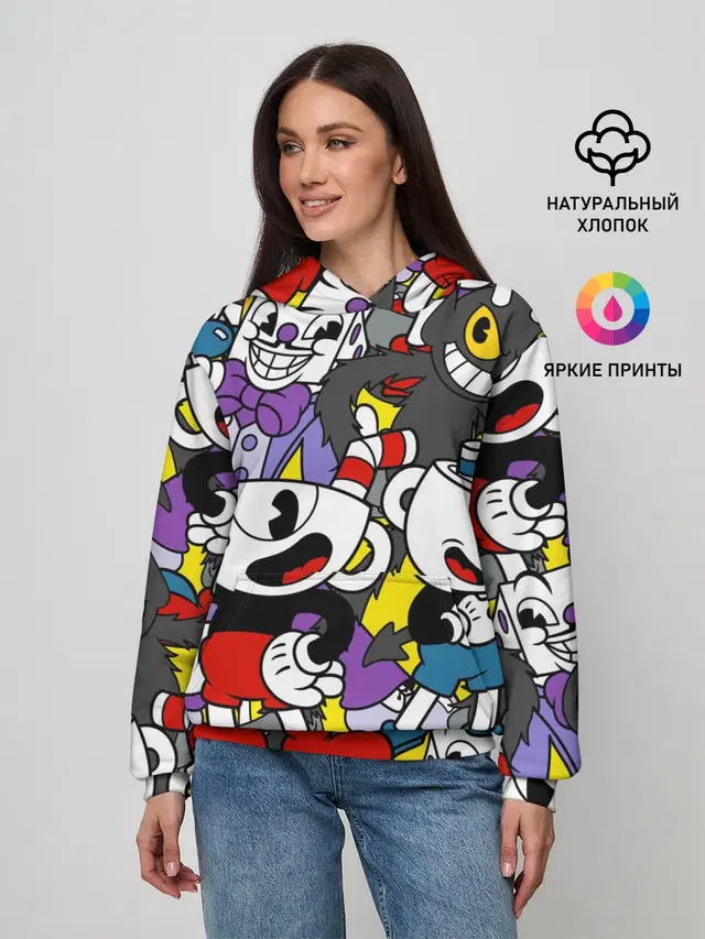 Женское худи с принтом «Mugman character»