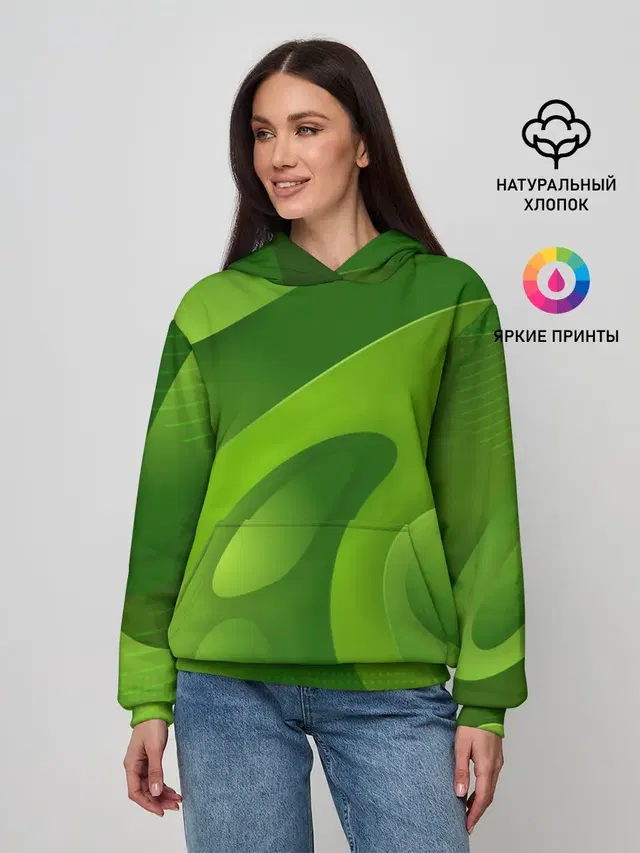 Женское худи с принтом «Модные — 3d Green abstract»