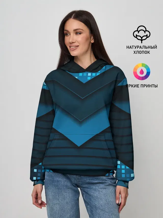 Женское худи с принтом «Модные — 3D luxury blue abstract»