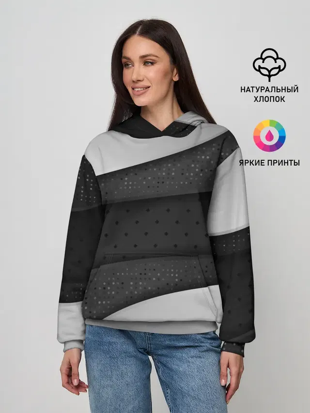 Женское худи с принтом «Модные — 3D luxury style silver black»