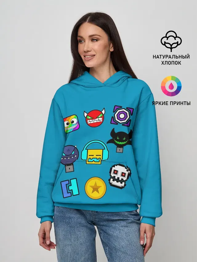 Женское худи с принтом «Geometry Dash Icons»