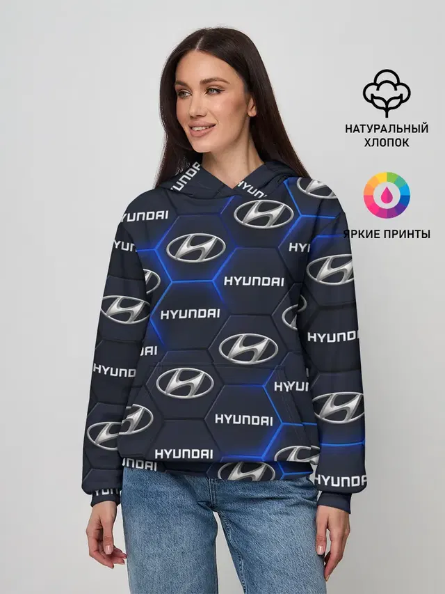 Женское худи с принтом «Hyundai — ХЕНДАЙ — 3D ПЛИТЫ»